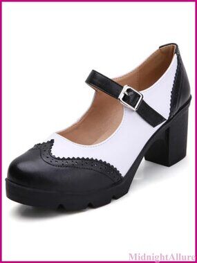 DADAWEN Women's Mary Jane Chunky Block Heel Faux Leather Pumps for Work Weddings
